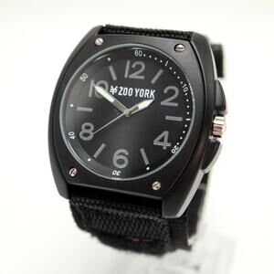 Zoo York Men Black Analog Stealth 45mm Watch Nylon Hook Loop Strap w New Battery